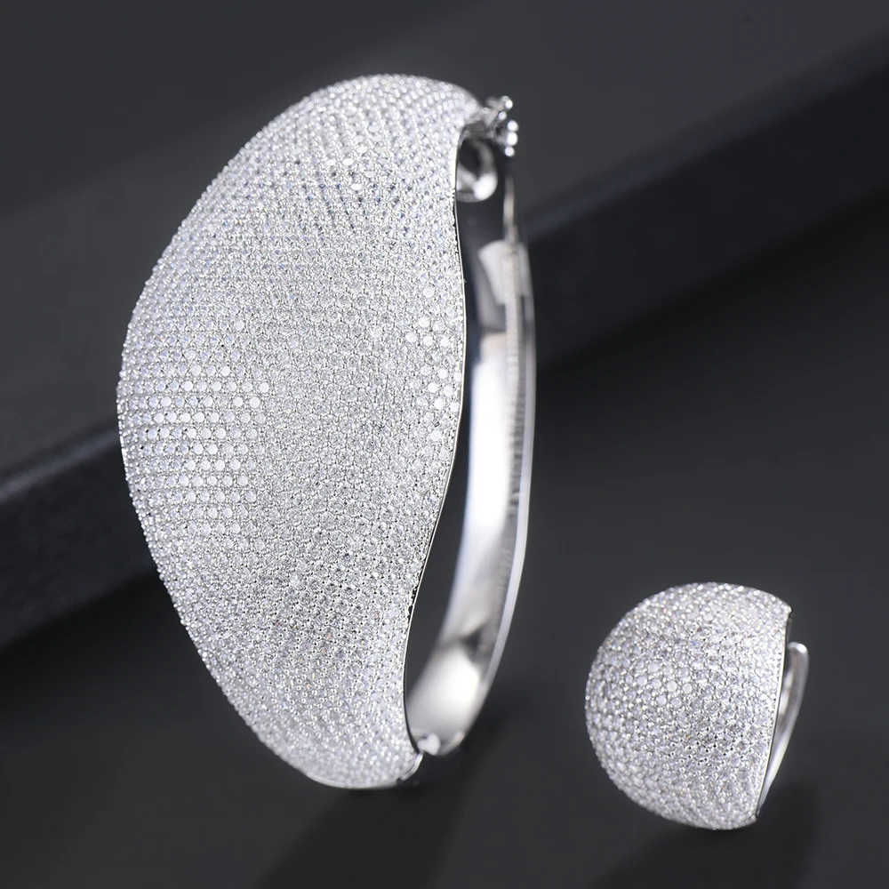 

Full AAA Micro Cubic Zirconia Romantic Bridal Wedding Engagement Bangle Ring Jewelry set Handmade boucle d'oreille femme Bijoux