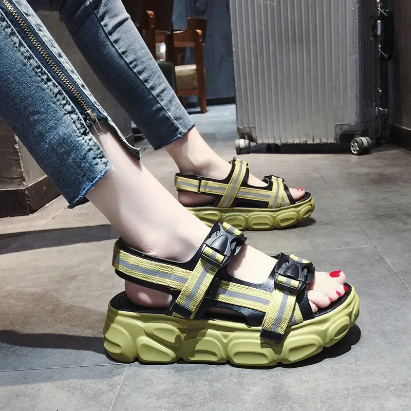 

New Light Sandals Women Shoes Summer Platform Comfortable Walking Reflective strip Casual Sandals Thick sole Non-slip slippers