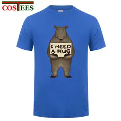 2018 Vestidos милый медведь I Need A Hug печати футболки мальчиков Повседневное хлопок Hipster смешные футболки для мужчин футболки бесплатная доставка