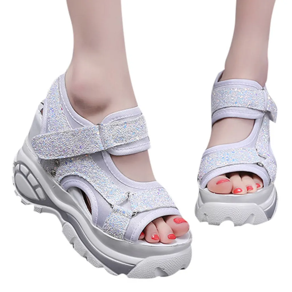 CHAMSGEND/Женская обувь на платформе сандалии на танкетке с открытым носком, увеличивающие рост повседневные Модные Нескользящие уличные сандалии на толстой подошве