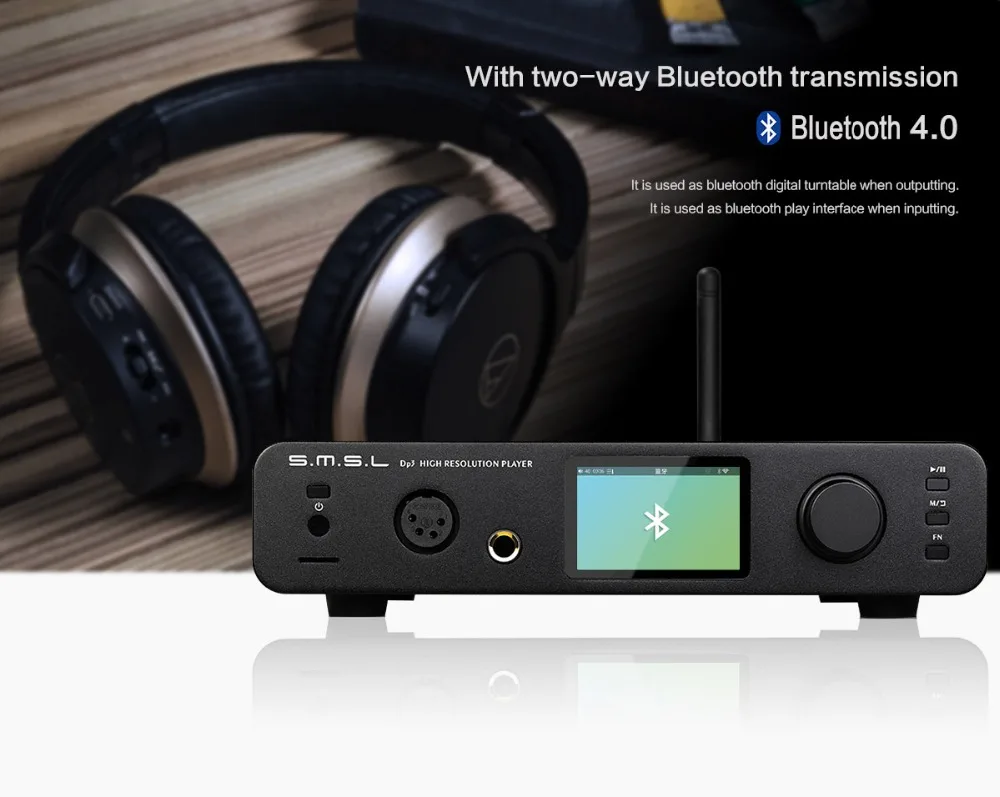 SMSL DP3 Hi-Fi Bluetooth музыкальный плеер с балансным усилителем для наушников, выход с поддержкой родного DSD256 Apt-X 2,4G/5G Wifi