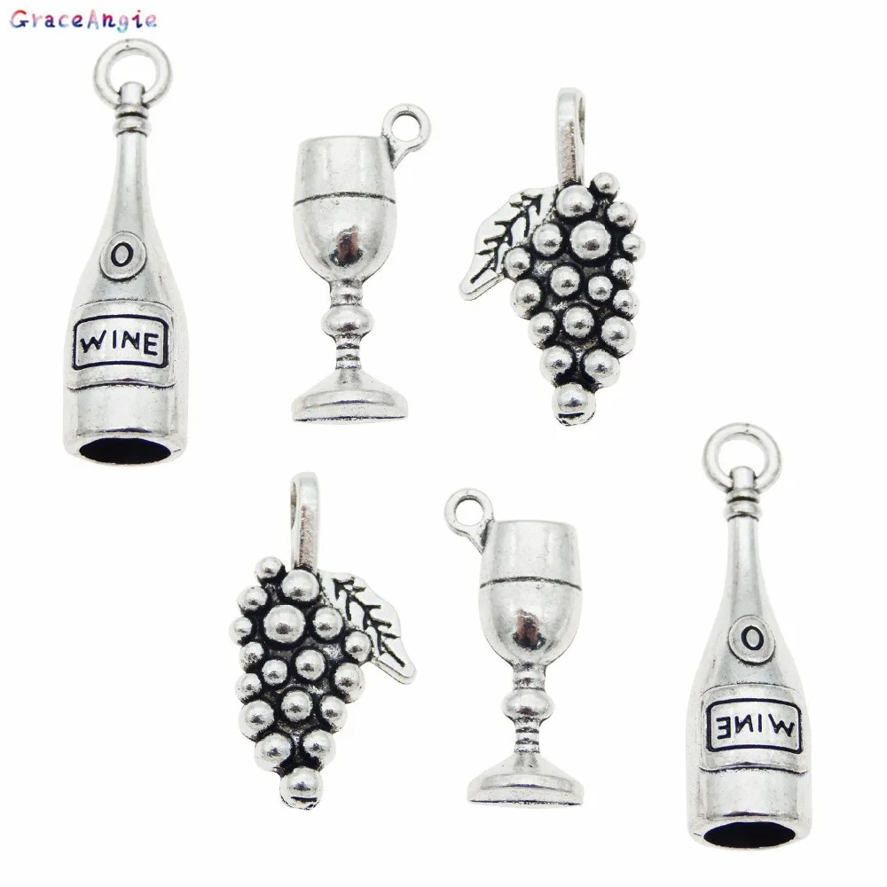 

30pcs/lot Mix wine glasses bottles cup grapes shape charms Zinc Alloy Necklace Pendant Jewelry Bracelet Earring Making Accessory