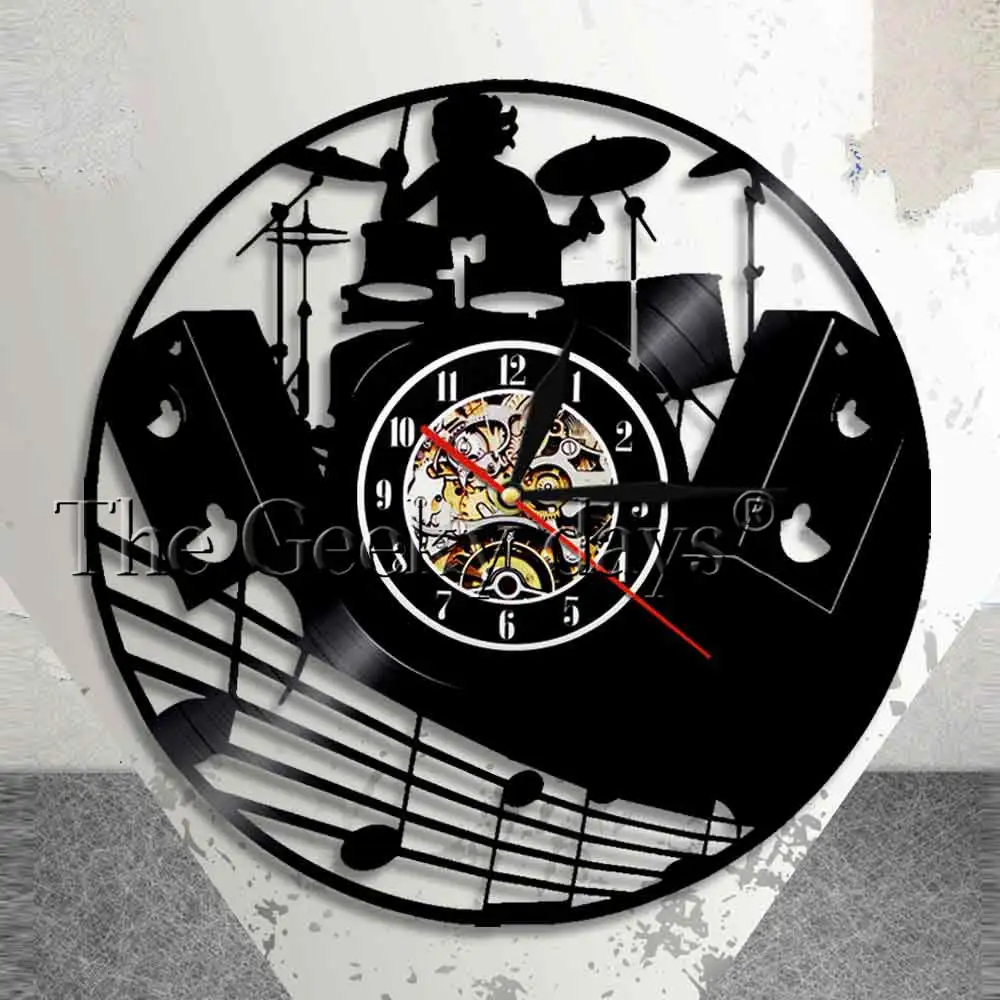 Drum Kit Vinyl Record Wall Clock Music Band Drums Musical Instruments
