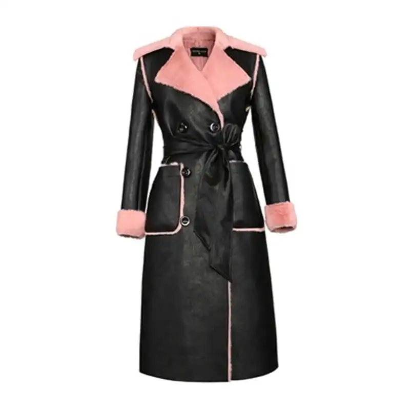

Faux Fur Coat Female Long Sexy Winter Coat Women Tops 2019 Double Breasted Thicker PU Overcoat Coat Warm Clothes LA045