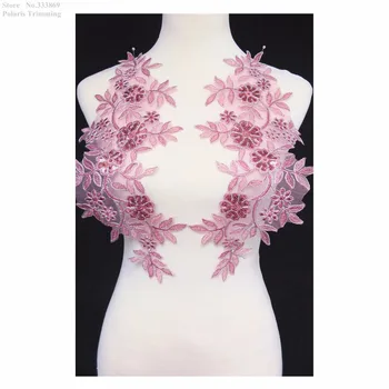 

Newest Free Shippping 1pair=2pcs x Pale Mauve/Brown/Silver Flower Sequins Lace Appliques Trim Patch Costume Accessories PBNC115C