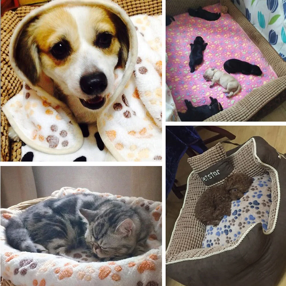 Удобные коврики для кровати для домашних животных с принтом в виде лап Флоры для сна, собаки, кошки, щенка, флисовое мягкое одеяло для домашних животных, кровати для домашних животных, кошек, маленьких собак