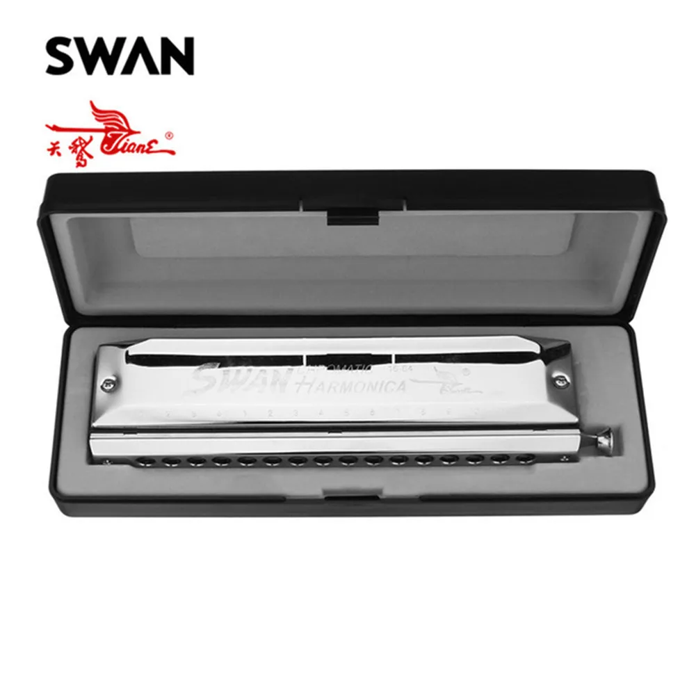 

Swan 16 Holes 64 Tones Silver Color Square Chromatic Harmonica Key of C with Box