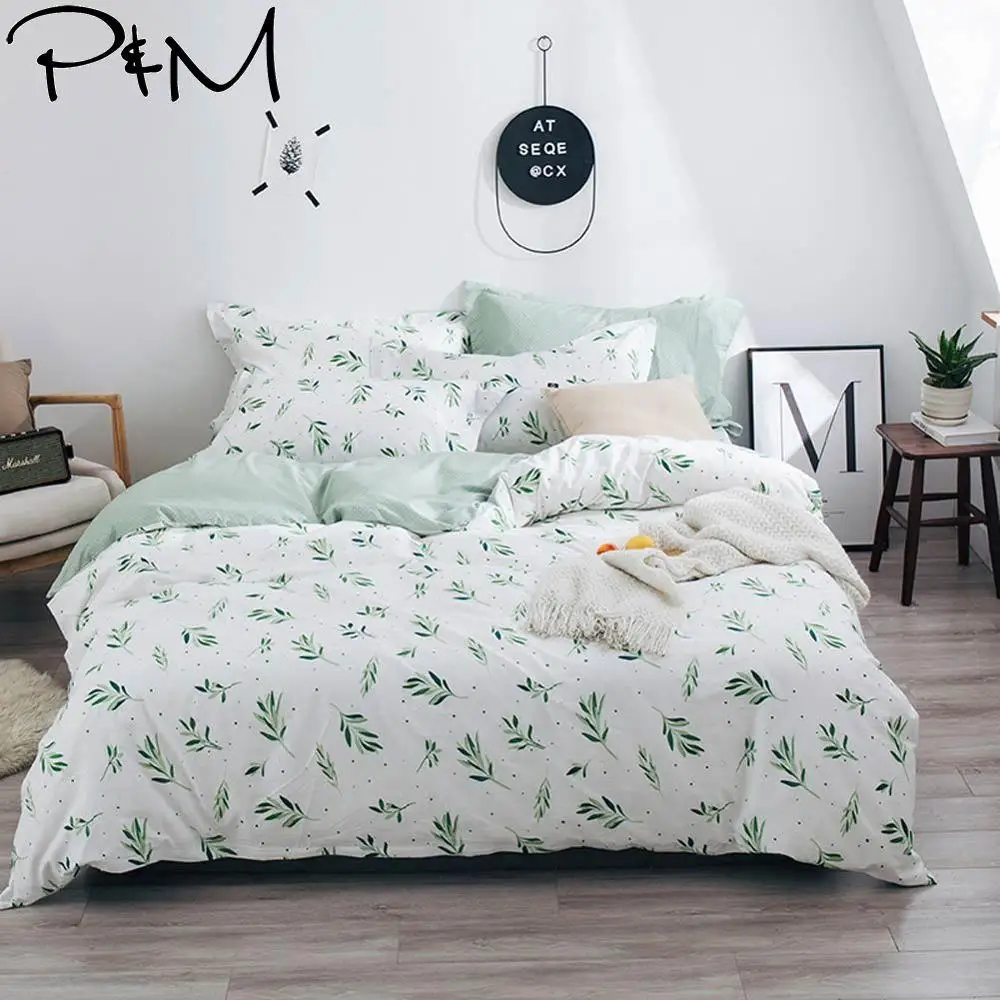 

2019 INS Fresh Green Leaves Duvet Cover Set Twin Queen King Size Cotton Bedding Set Flat Sheet Bedlinens Bed Cover