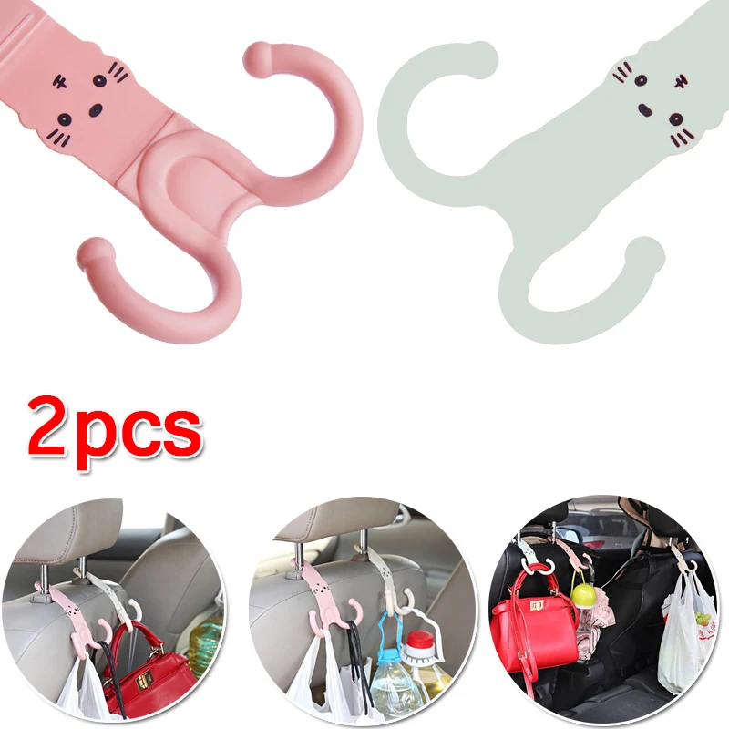 

2Pcs Cute Headrest Hook Car Seat Hanger Cartoon Design Organizer Bag Parts