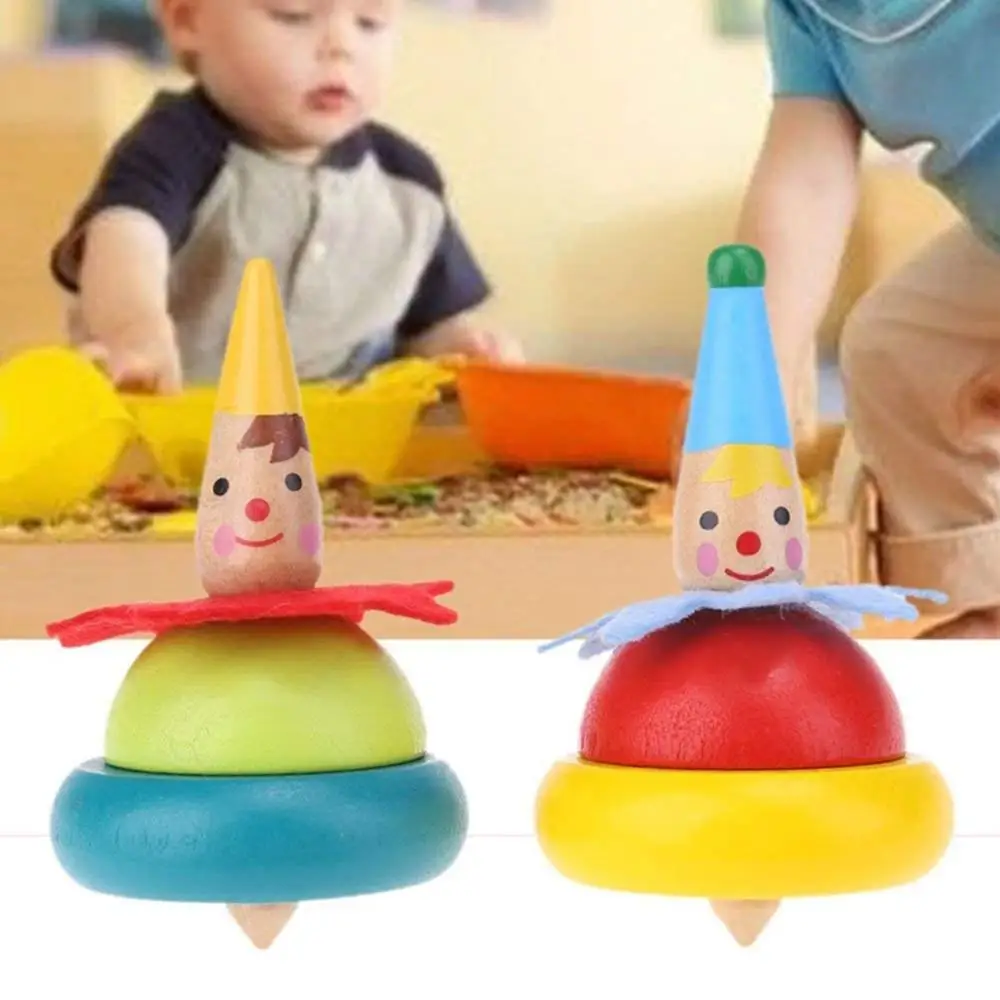 

2Pcs Wooden Colored Clown Gyro Spinning Tops Educational Xmas Gift Kids Toys for Children Parent-Child Educational Toys