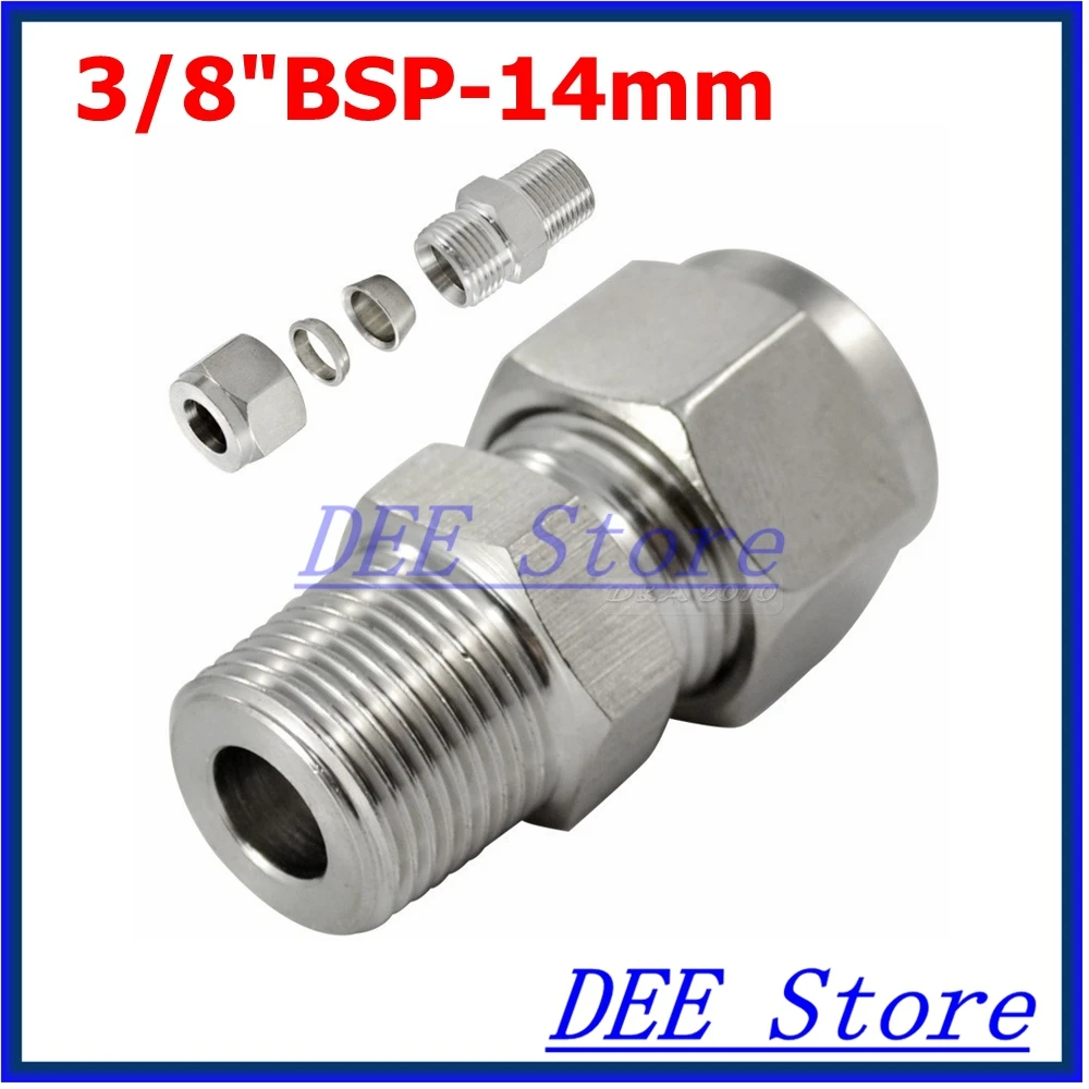 

2PCS 3/8"BSP x 14mm Double Ferrule Tube Pipe Fittings Threaded Male Connector Stainless Steel SS 304 New Good Quality