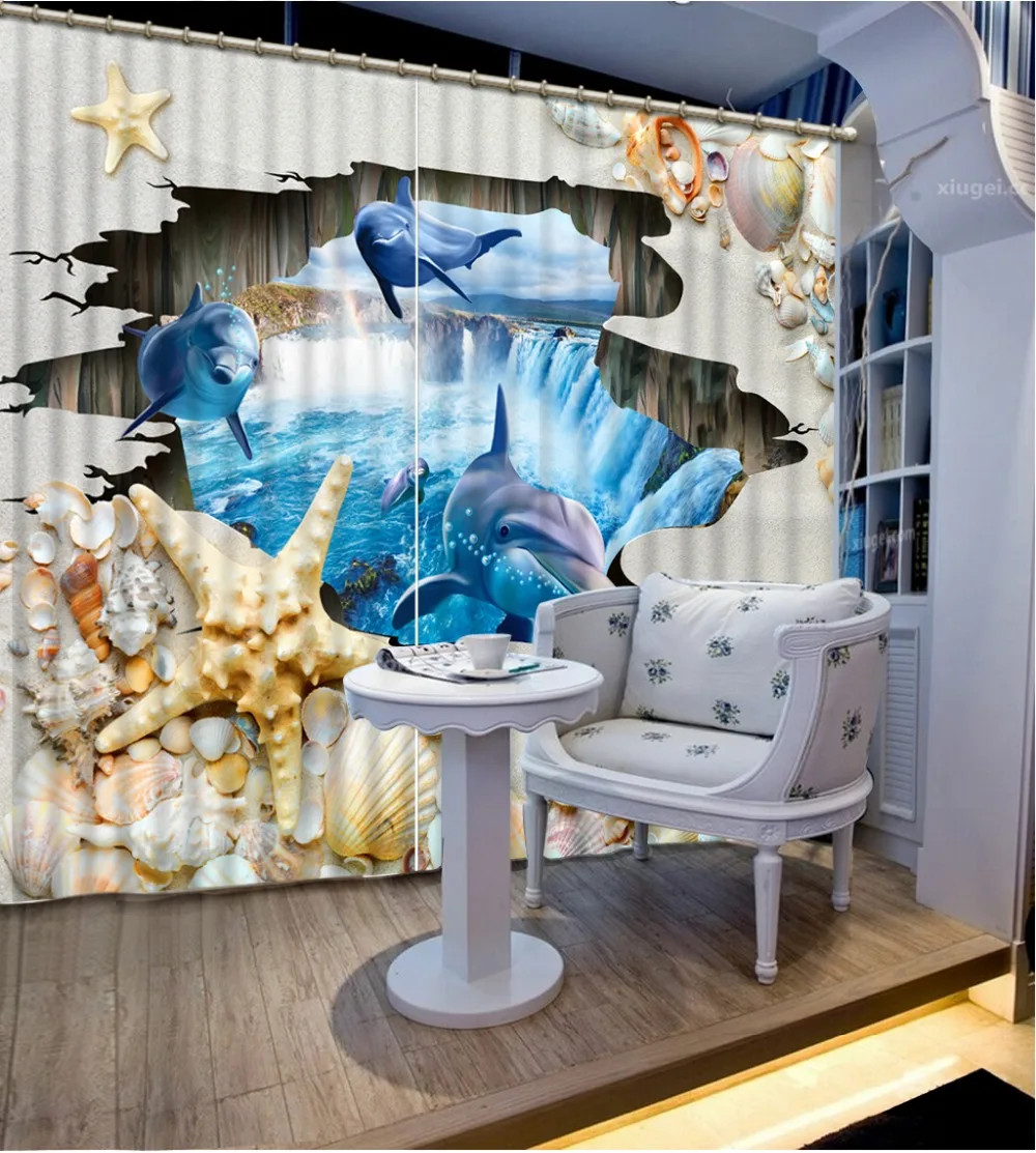 

Ocean dolphin Bedding room 3D Curtains 3D Window Curtains For Bedding room Home Decoration