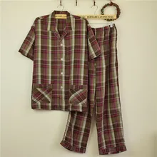 Новая Пижама для мужчин летняя с коротким рукавом Тонкая хлопковая тканая Пижама Клетчатая Мужская s повседневные пижамы набор