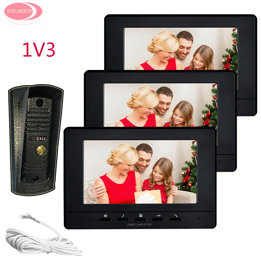 

Videophone 3 Villas Video Door Phone 7 '' Colors Monitors Night Vision Metal Waterproof Camera System Unit Intercom System Kit