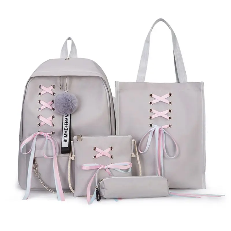 Модные женские туфли 4 шт./компл. лента цепь с буквенным холст рюкзак дорожная сумка рюкзак для девочек-подростков, школьный рюкзак для девочек - Цвет: gray
