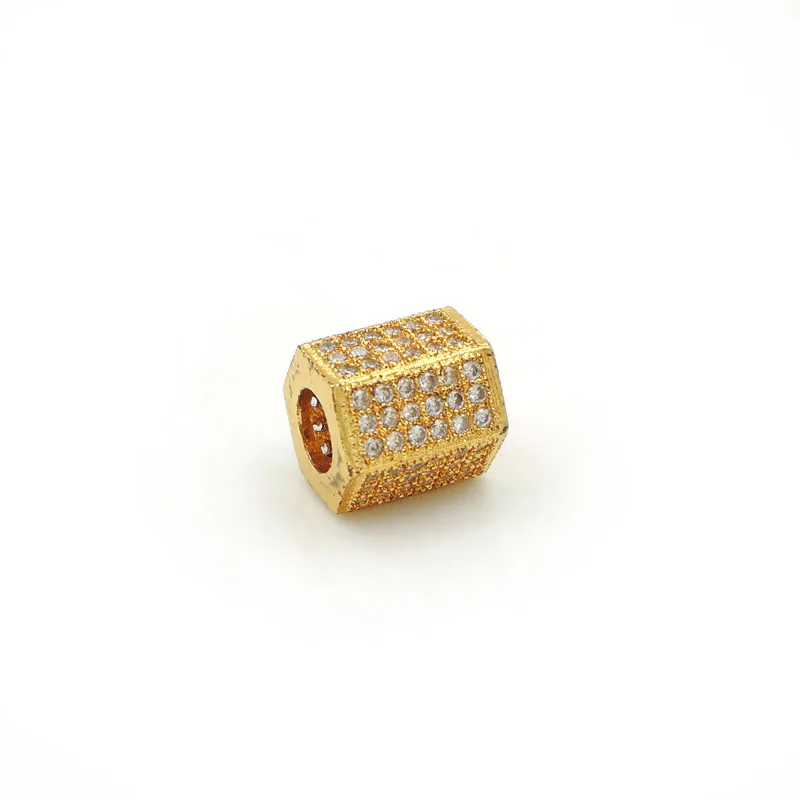 Gold 8*8*8 мм микро проложить прозрачные CZ шестигранные бусины подходят для изготовления DIY браслеты или ожерелья ювелирные изделия - Цвет: Gold