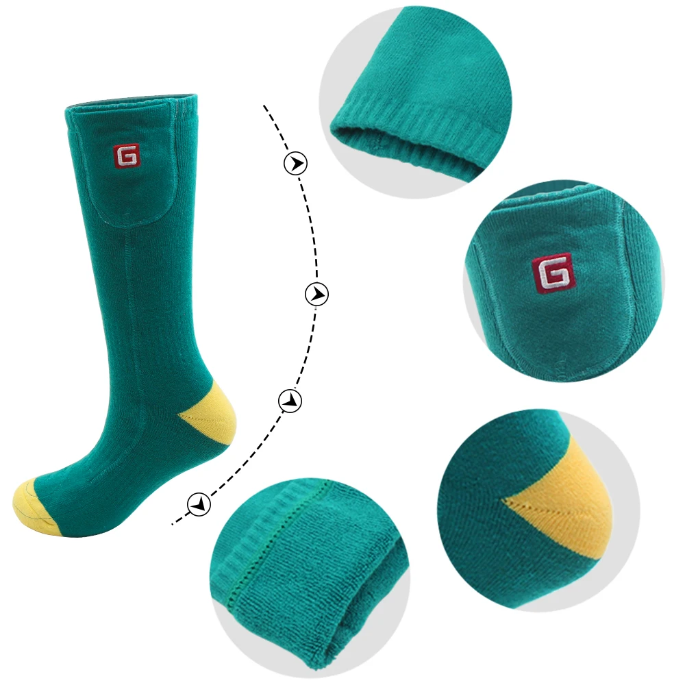 QILOVE, зеленые носки с электрическим подогревом, 3,7 в, литиевые, на батарейках, хлопок, спандекс, вязаные, на открытом воздухе, спортивные, лыжные носки
