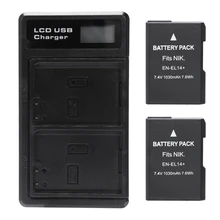 2 Pcs En-El14 Battery And Lcd Dual Battery Usb Charger For Nkon D90, D300, D5500, D5300, D5200, D5100, D3400, D3300, Df Dslr,