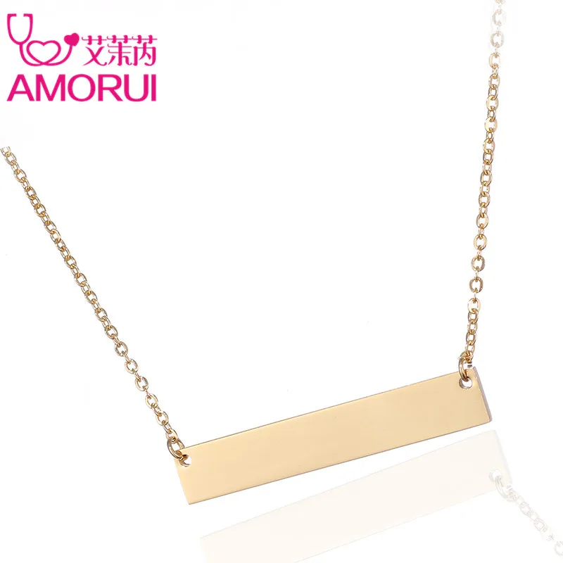 AMORUI Fashion No Fade Necklaces for Women Rose Gold/Gold/Silver Color ID Bar Pendant Statement Necklace Fashion Jewelry