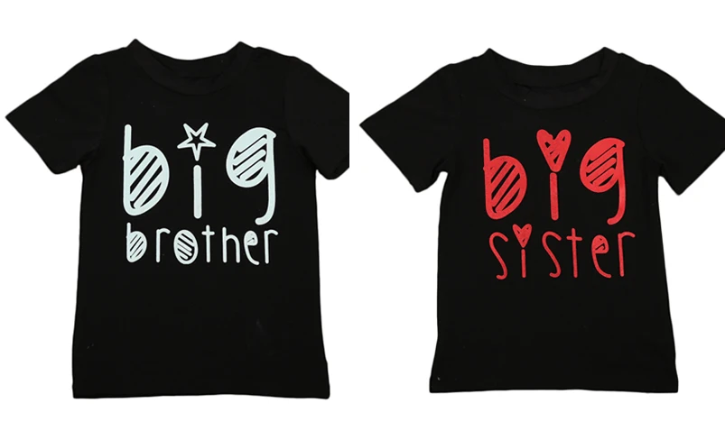 

Pudcoco Summer Kids Childrens Boys Girls Letter T Shirt Cotton Black Colours Outfit Big Brother/Sister T-Shirt Family Clothing