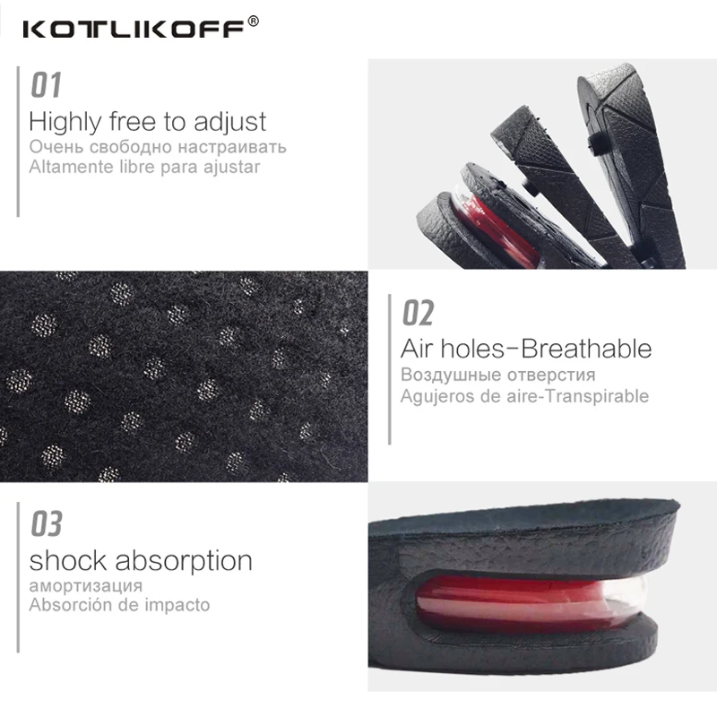 KOTLIKOFF 3-7 см, увеличивающая рост, стелька, подстилка, регулируемая высота, подтяжка обуви, вставка на пятке, высокая поддержка, впитывающая подкладка для ног