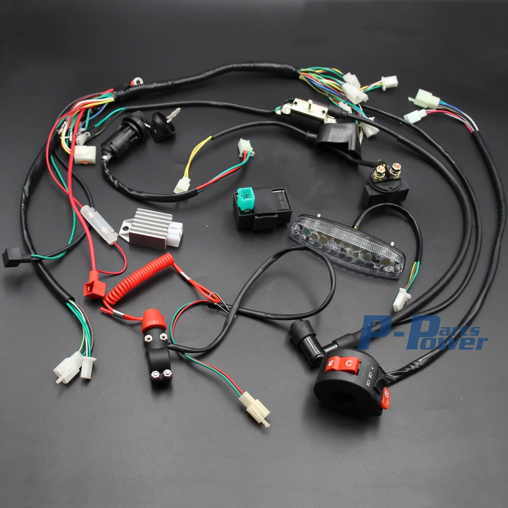 Full Electrics Wiring Harness Coil CDI Tail Light Kill Switch 50cc 70cc 90cc 110cc 125cc ATV