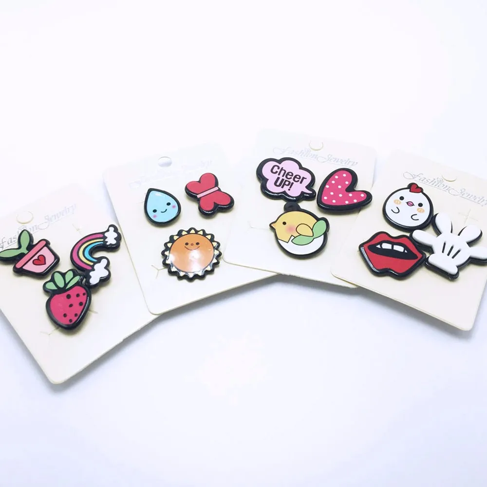 3pieces lovely children`s brooch pins colorful cartoon design bird cloud rainbow waterdrop plant butterfly multi-use collar pins2