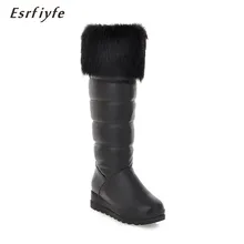 ESRFIYFE/модные женские зимние сапоги до колена; сапоги из мягкой кожи; женские теплые сапоги на меху; цвет черный, белый; женские ботфорты на высокой платформе