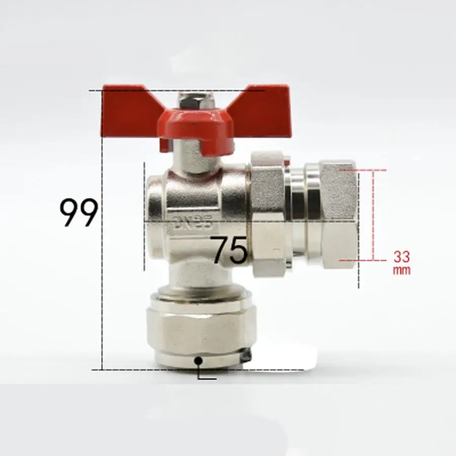 DN25 G " BSPP Женский подходит 20/25 мм ID/OD pex труба Никель никелированная латунь угловой шаровой кран с красной ручкой для воды Mainfold