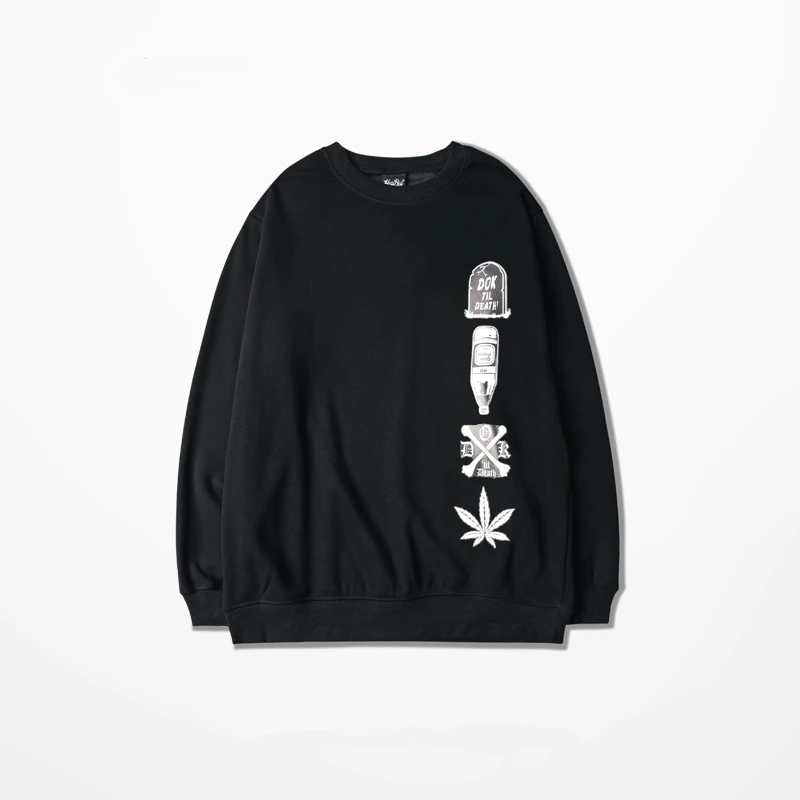 

Hoodies men autumn and winter long sleeve fleece streetwear trend hip hop retro hemp leaf round neck thick sweatshirts men
