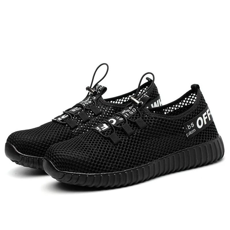 

mens casual big size steel toe cap working safety shoes breathable hollow mesh summer worker shoe outdoor tooling security boots