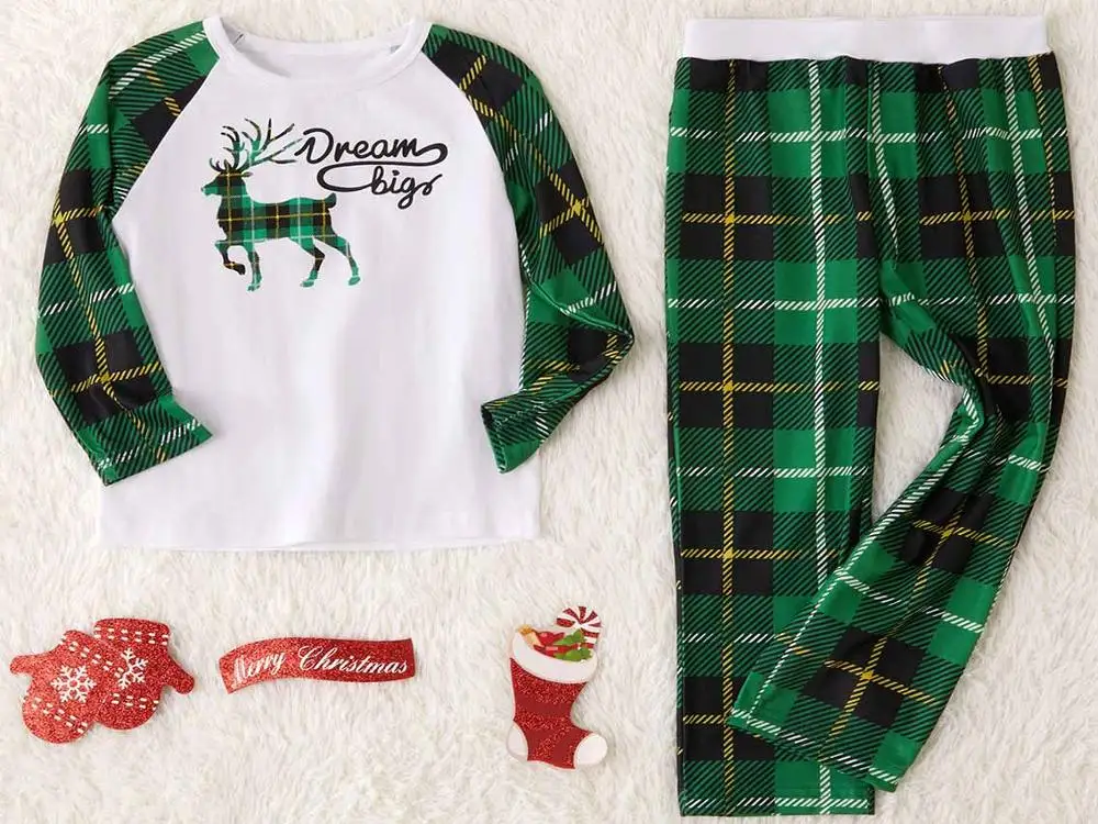PatPat; сезон осень-зима; Новинка; повседневные праздничные Семейные зеленые рождественские пижамы с оленем и клетчатые брюки; костюмы для взрослых и детей - Цвет: Toddler Girl