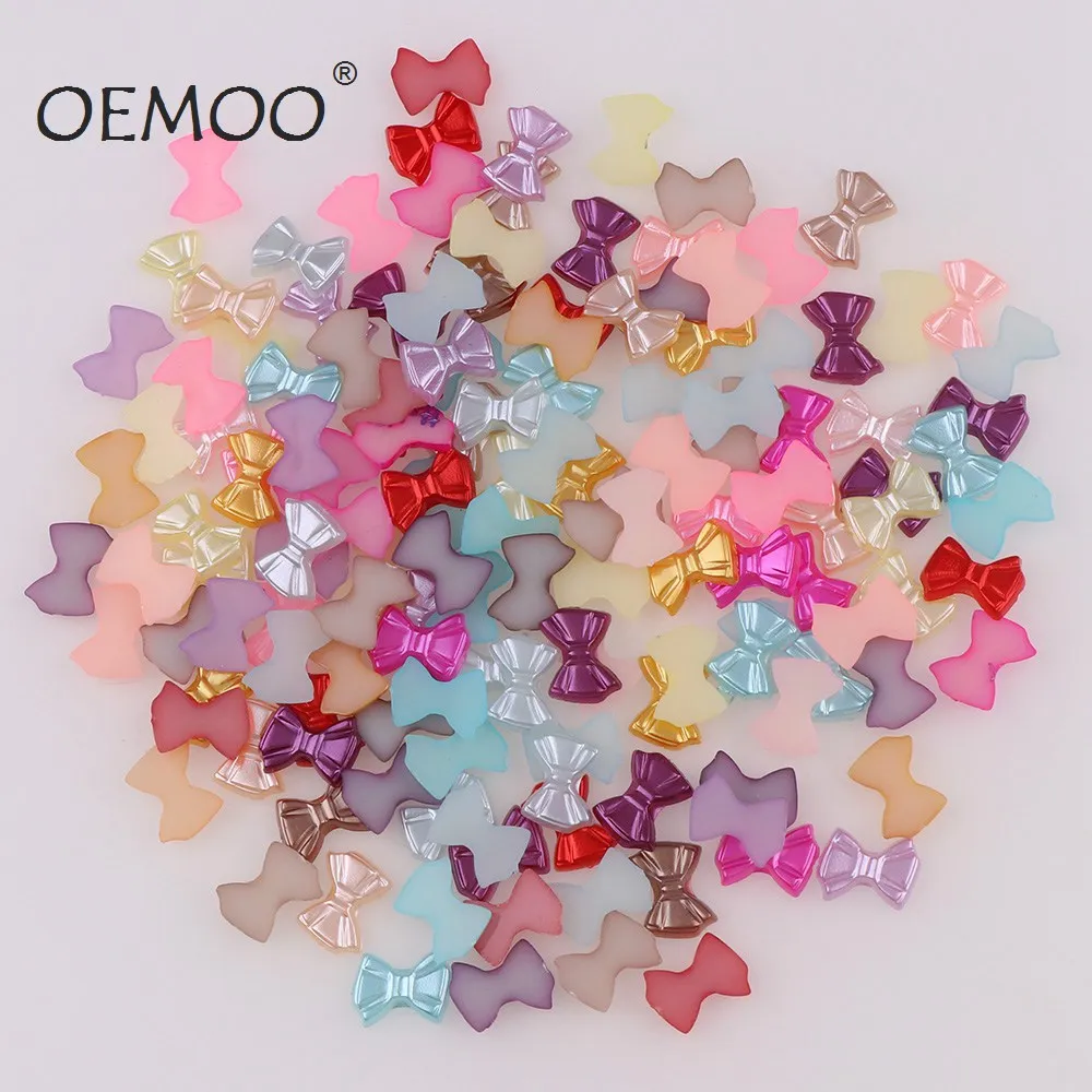 

Nice 200PCS Half Resin Pearl Bead bowknot Scrapbook Craft Flatback Flower Pattern Beads 9*13mm