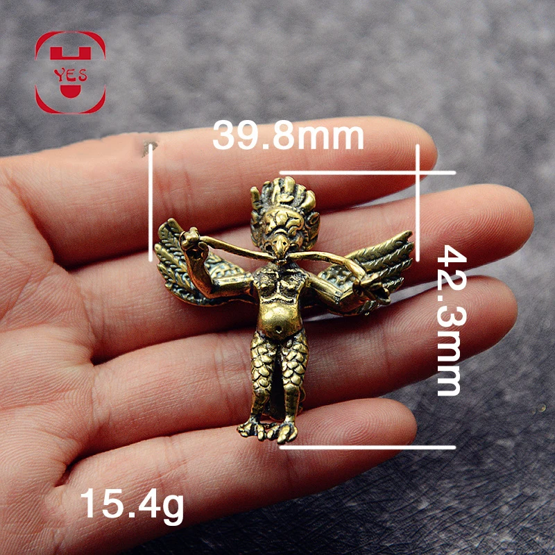 

YES Handwork Brass Bird Head Human Body Gargaro Vajra Dapeng Golden Winged Bird Buddha Statue Pendant keychain Feng Shui Trinket