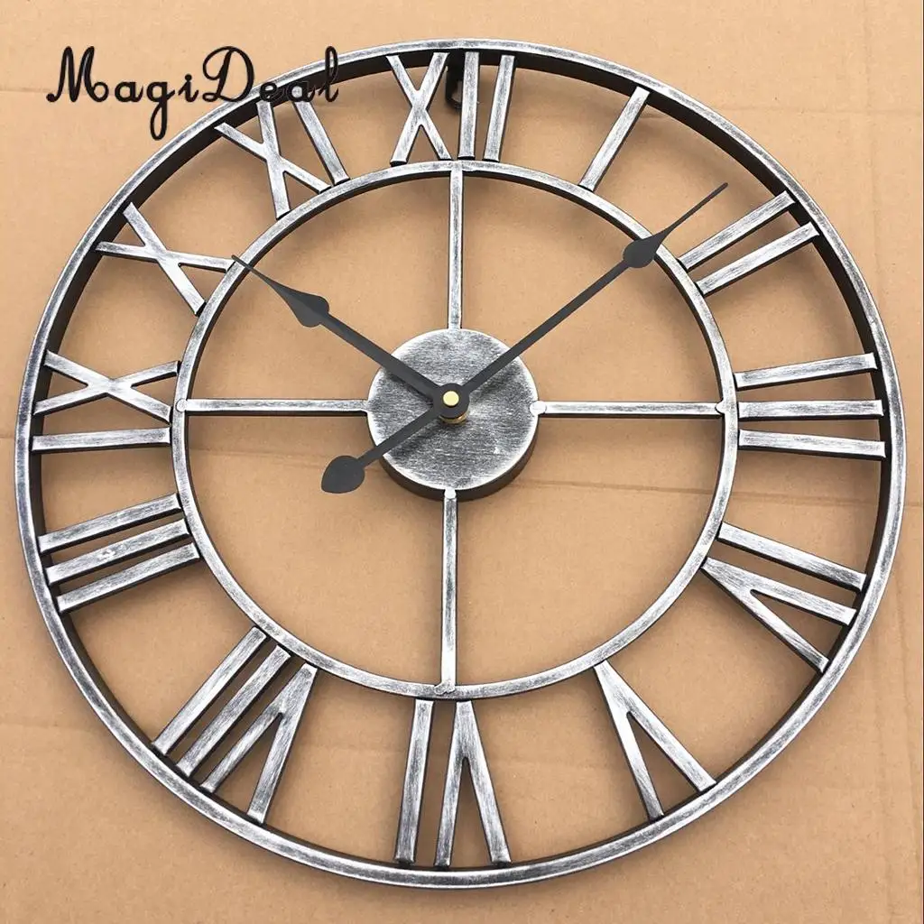 Vintage Round Retro Time Big Display Clock Mechanism Wall Clock Quartz 16x2inch, Antique, No ticking, Easy Read