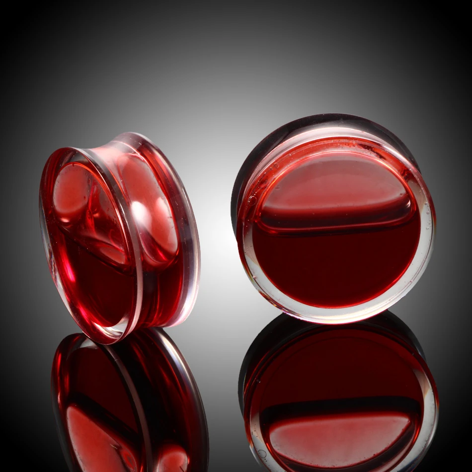 Piercing Jewelry 1 Pair Acrylic Double Flared Ear Flesh Tunnels Plugs Red Liquid Ear Gauges Earring Expander 8mm-25mm