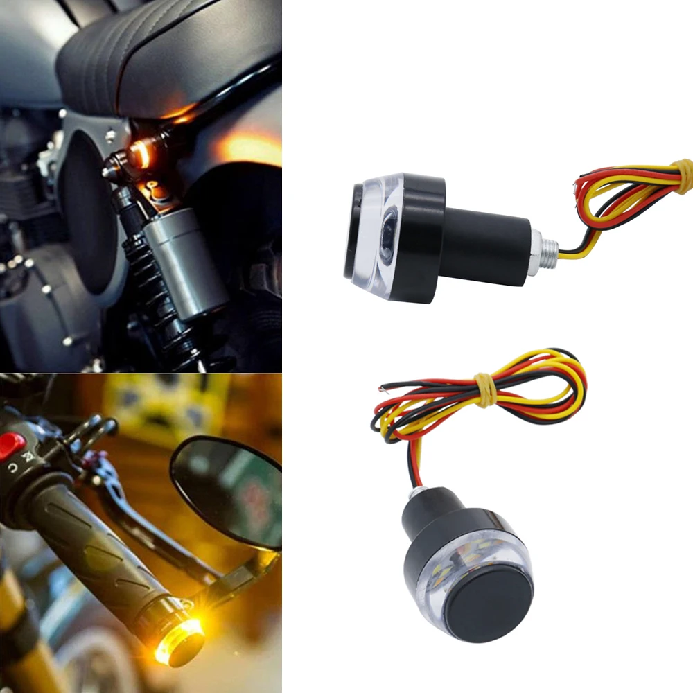 2 pieces Motorcycle Handlebar End LED Turn Signal Light Amber Indicator