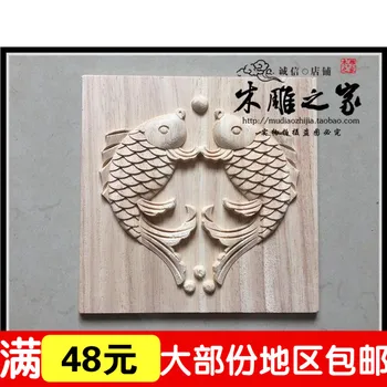 

Dongyang wood carving wood Chinese Style Floral applique patch square square Pisces wood carved furniture cabinet accessories