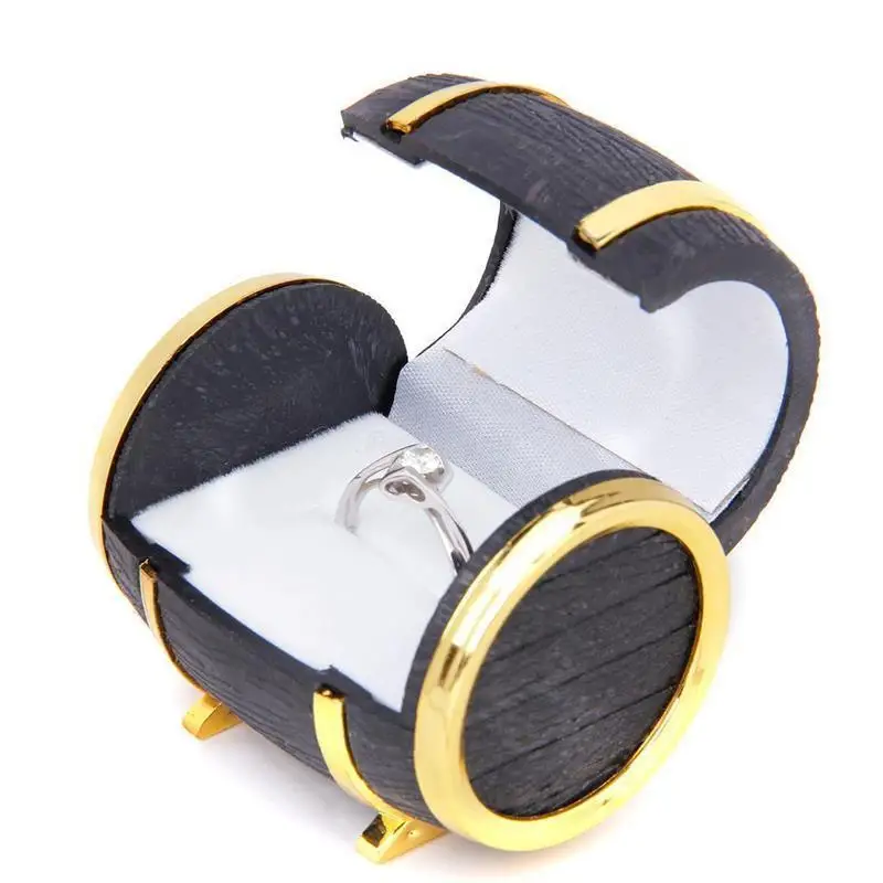 

Fashion 1Piece Jewelry Display Case Black With Gold Color Rings Earrings Velvet Beer Barrel Storage Box Gift