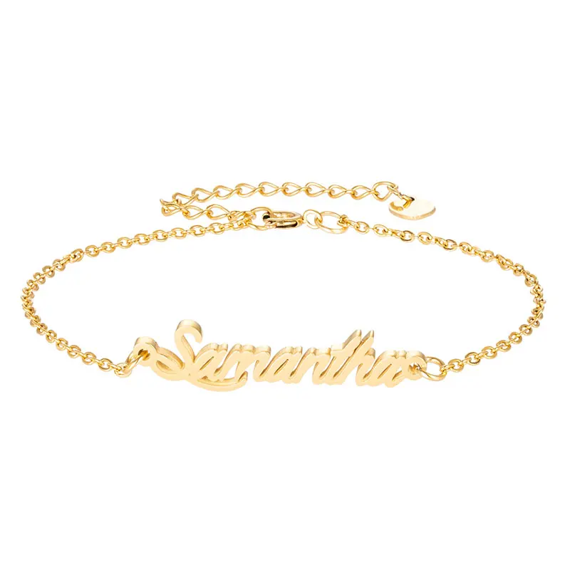 

Gold Steel Name "Samantha" Letter Bracelets for Women Girl Charm Bracelets Pulseira Masculina Handwriting Words Christmas Gift