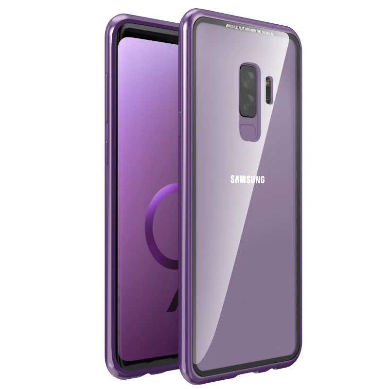 Чехол-книжка с магнитной адсорбцией для samsung Galaxy S8, S9 Plus, Note 8, S7, S7 Edge, закаленное стекло, задняя крышка, роскошный металлический бампер, чехол - Цвет: Clear Purple