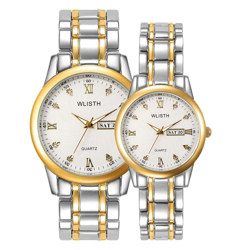 Two Tone White Wlisth бренд Наручные часы для любителей часы Для мужчин Для женщин кварцевые деловые часы Нержавеющая сталь Водонепроницаемый часа 1 пара Пару часов - Цвет: Two Tone White