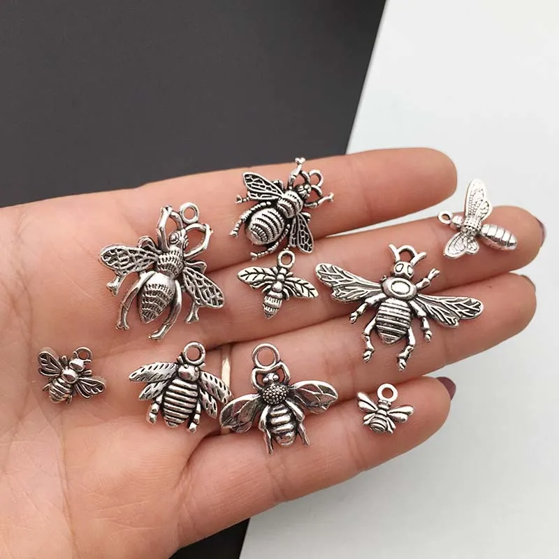 

Vintage Mixed 10/20pcs Metal Honeybee Bees Charms Beads DIY for Bracelet Clips Handmade Pendant Neacklace Jewelry Findings