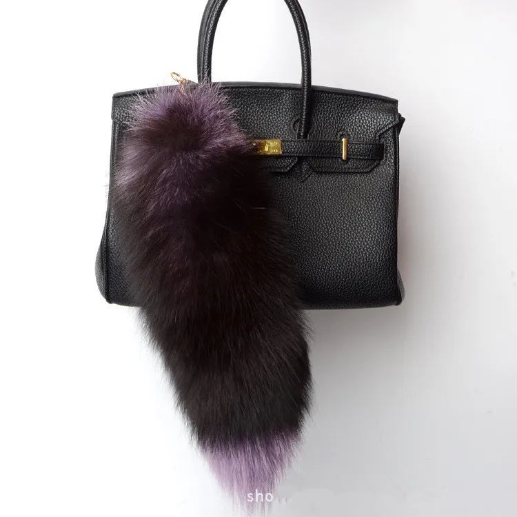Серебристый 4 Colors Large Real fox Tail keychain Fur Tassel Car Key ring Bag Charm Fashion Key Chains - Цвет: Серебристый