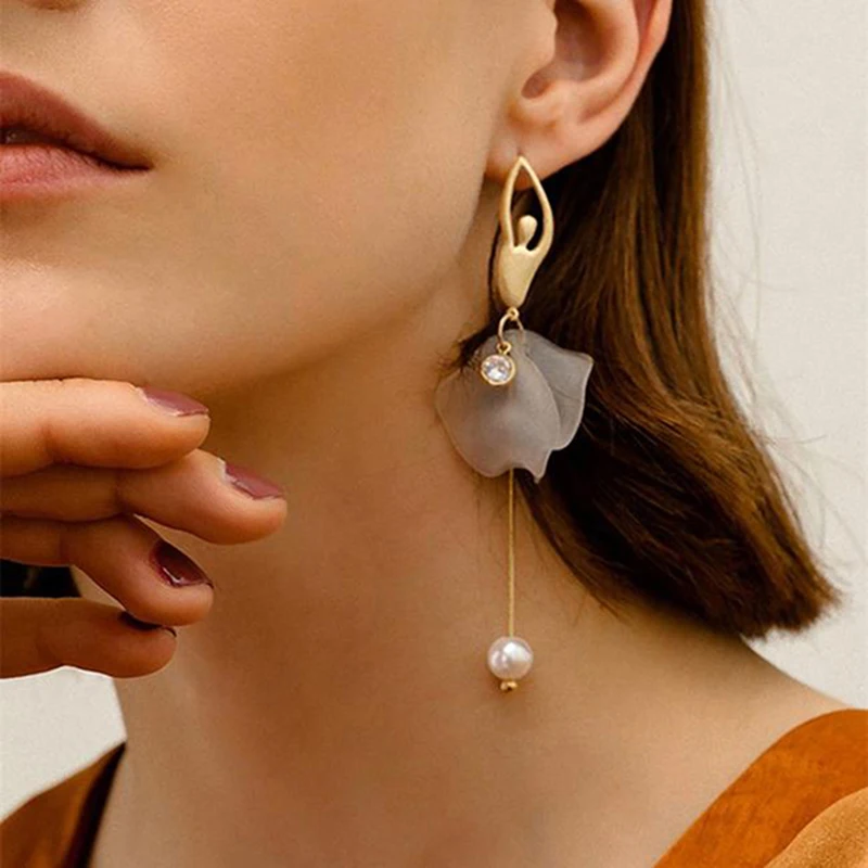 Long Tassel Korean Earrings Ladies Fashion Pink White Thin Slice Imitation Pearl Elegant Temperament Jewelry Z5E789 | Украшения и