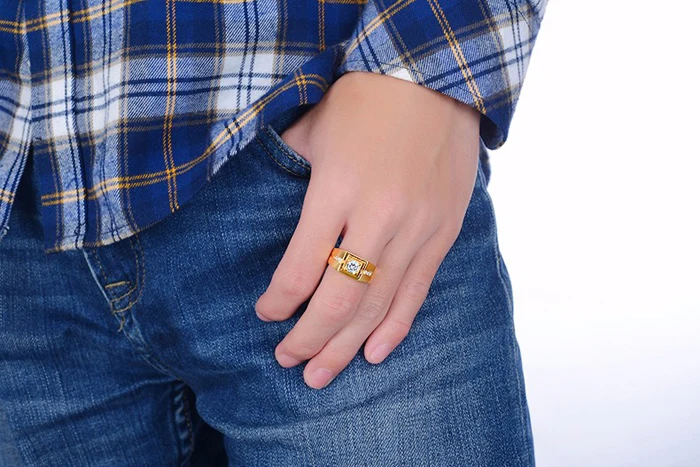 YINHED, модное мужское обручальное кольцо, желтое золото, заполненное кольцо, винтажное ювелирное изделие, имитация CZ, Диамант, обручальные кольца, Bague ZR206