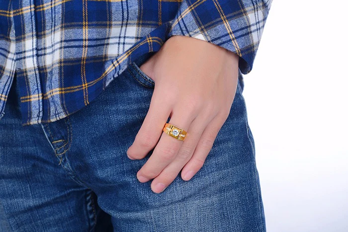YINHED Fashion Men's Engagement Ring Yellow Gold Filled Ring Vintage Jewelry Simulated CZ Diamant Wedding Rings Bague ZR206