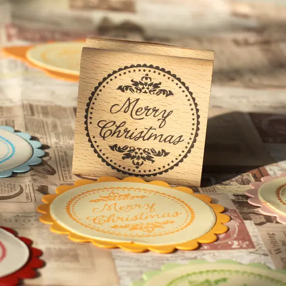 happy new year rubber stamps merry christams holiday Rubber Stamp Card Making 2&quot;X2&quot; Gift Tag