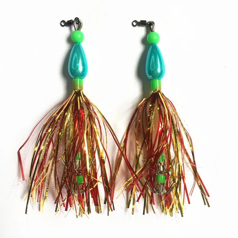 

10Pcs Luminous Fishing Lure Squid Jigs Double Hook Skirt Jig Artificial Spinner Beard Fishing Tackle