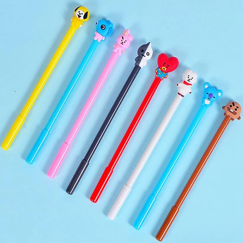 

48pcs/lot 8 Style BT21 BTS Bangtang Boys Marker Pencil Shooky Tata Chimmy Rj Cooky Kawaii Stationery Gel Pens Student Gift